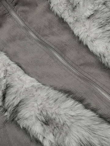 Vintage Dual-layer Collar Fleece-lined Zipper Jacket 