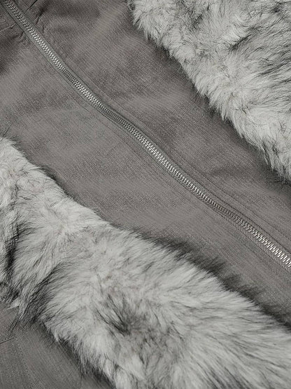 Vintage Dual-layer Collar Fleece-lined Zipper Jacket 