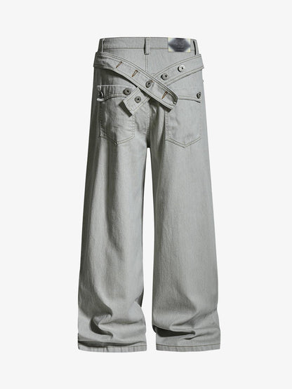 Cross Buckle Strap Wide Leg Pants