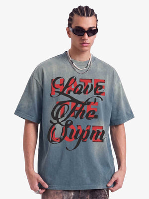 Retro Color-Blocked Lettering T-Shirt