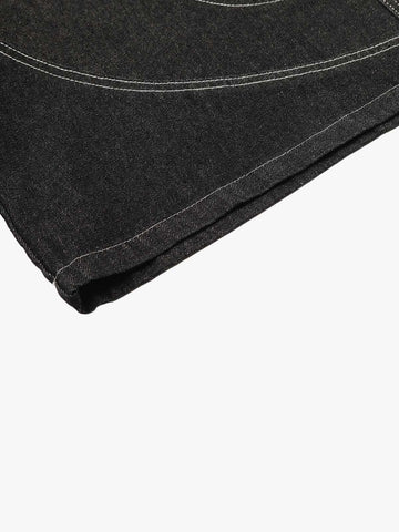 Contrast Stitching Flame Denim Shorts