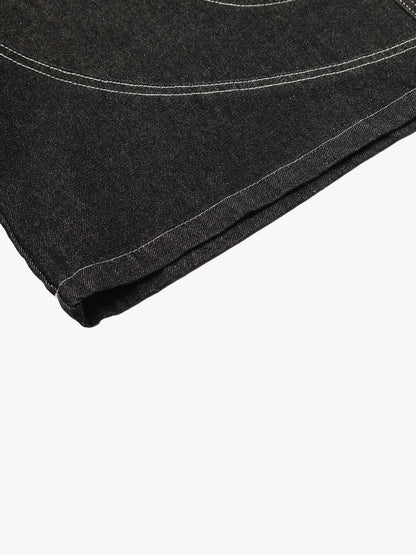 Contrast Stitching Flame Denim Shorts