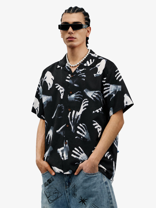 Gothic Ghost Hands Cuban Shirt