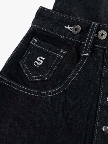 Detachable One-Shoulder Denim Overalls 
