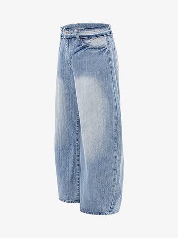 Vintage Washed Patchwork Distressed Scimitar Jeans 