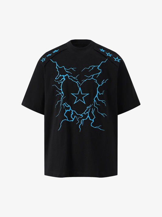 Heavy Embroidery Lightning Heart Print T-Shirt 