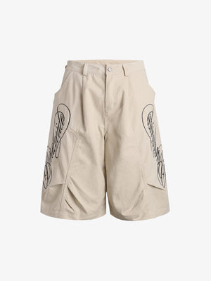 Embroidered Multi-Pocket Cargo Capri Pants