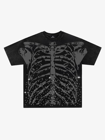 Skull Graphic Rhinestone Distressed T-Shirt