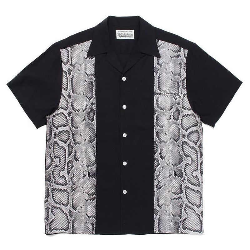 Snakeskin Patchwork Button-Up Shirt