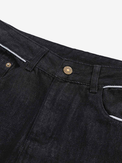 Vintage Contrast Trim Dark Wash Jeans
