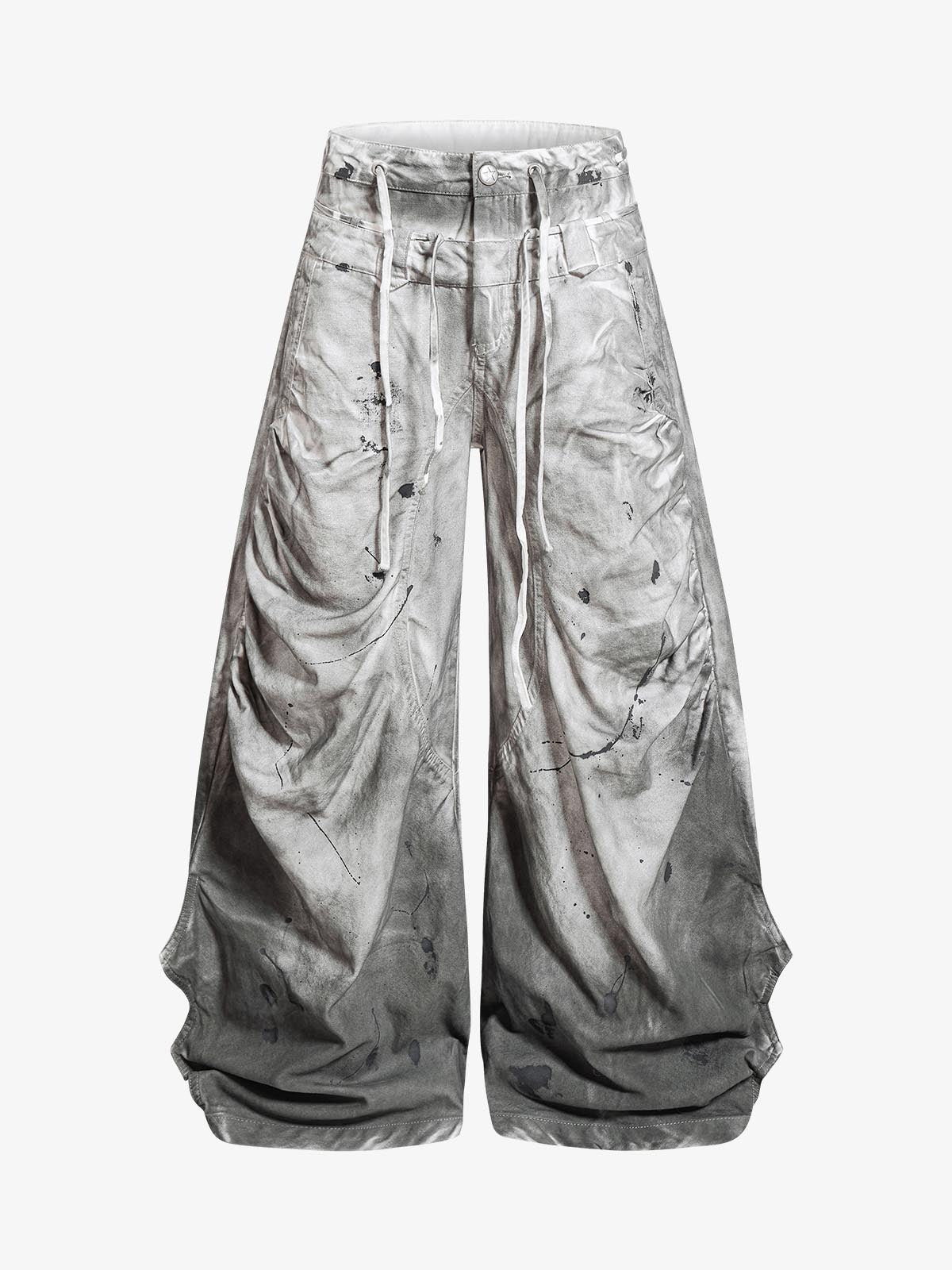 Distressed Wide-Leg Trousers – Heavyweight Cotton Canvas Paint Splatter Pants