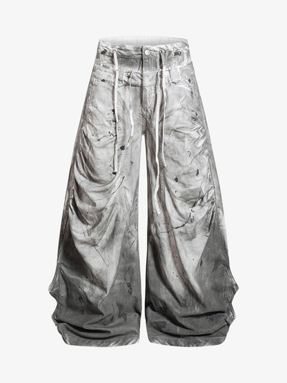 Distressed Wide-Leg Trousers – Heavyweight Cotton Canvas Paint Splatter Pants