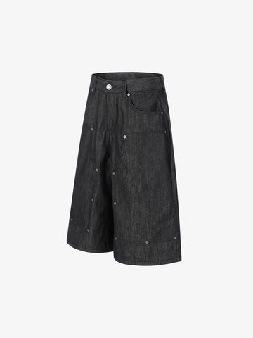 Patchwork Stud Denim Shorts