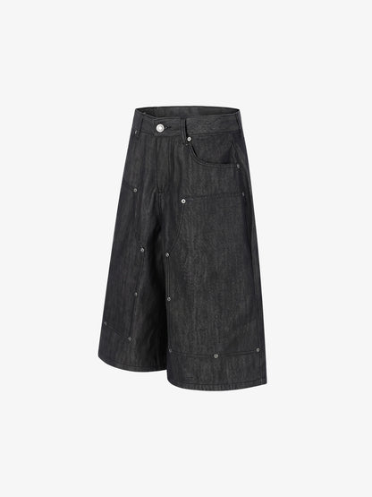 Patchwork Stud Denim Shorts