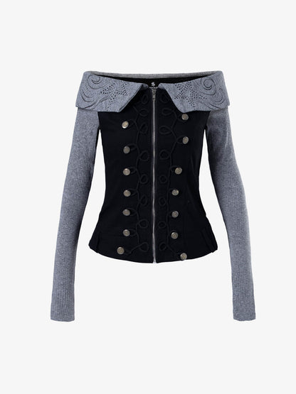 Thesupermade Napoleon Button Off-Shoulder Slim Fit Long Sleeve Top