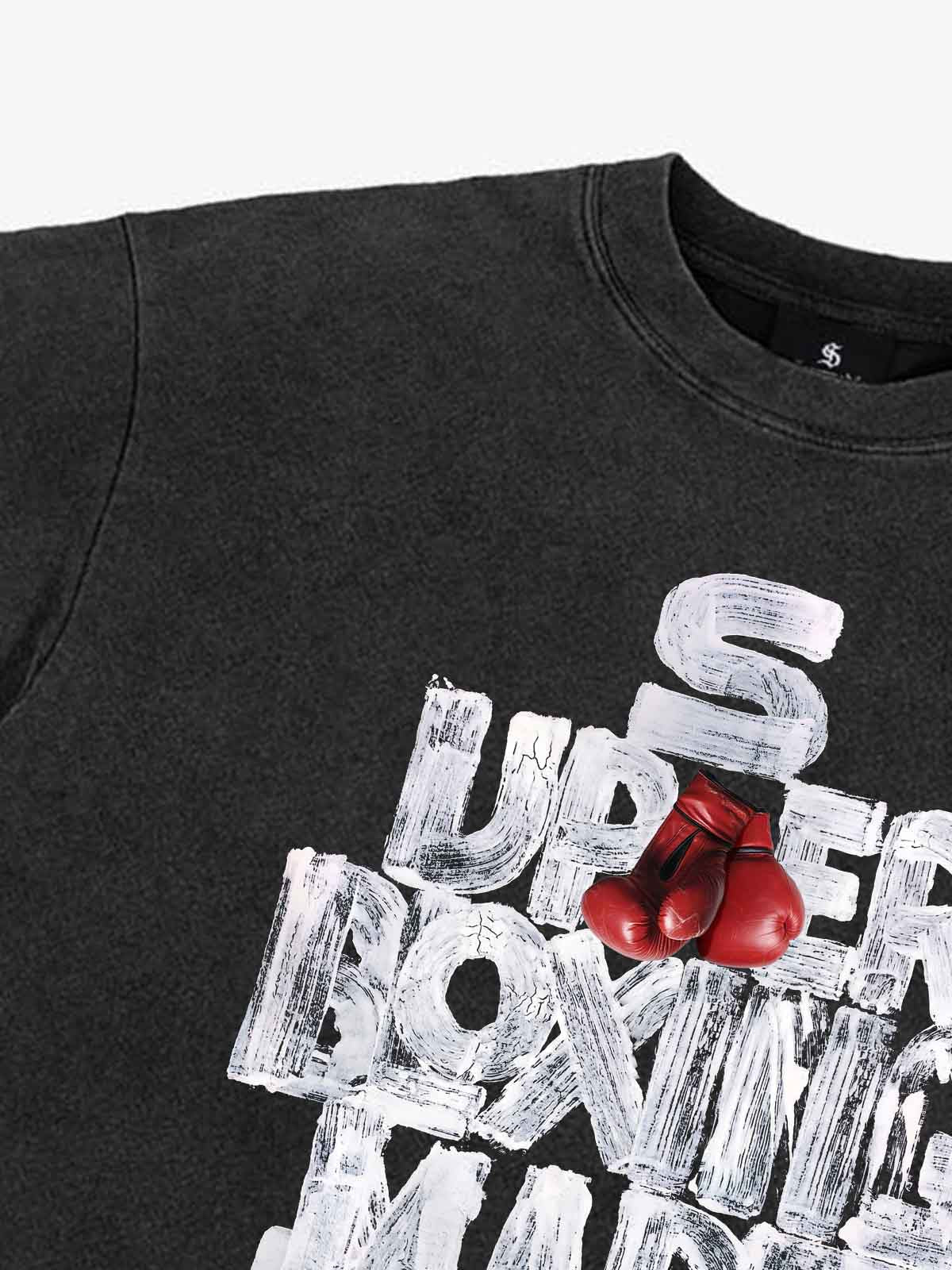 Distressed Boxing Graphic Crop Tee