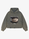 Dark Monster Teeth Graphic Cropped Hoodie 