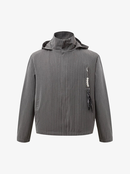 Deconstructed Striped Hooded Cropped Jacket