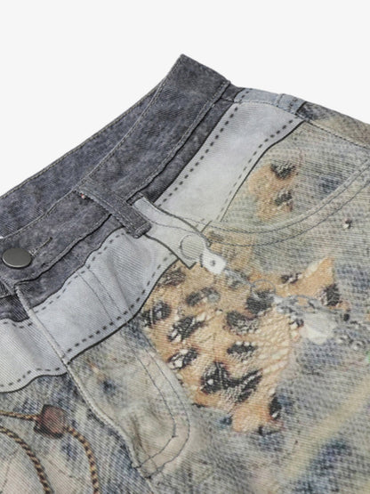 Beaded Chain Denim Culottes – Distressed Wide-Leg Streetwear Shorts