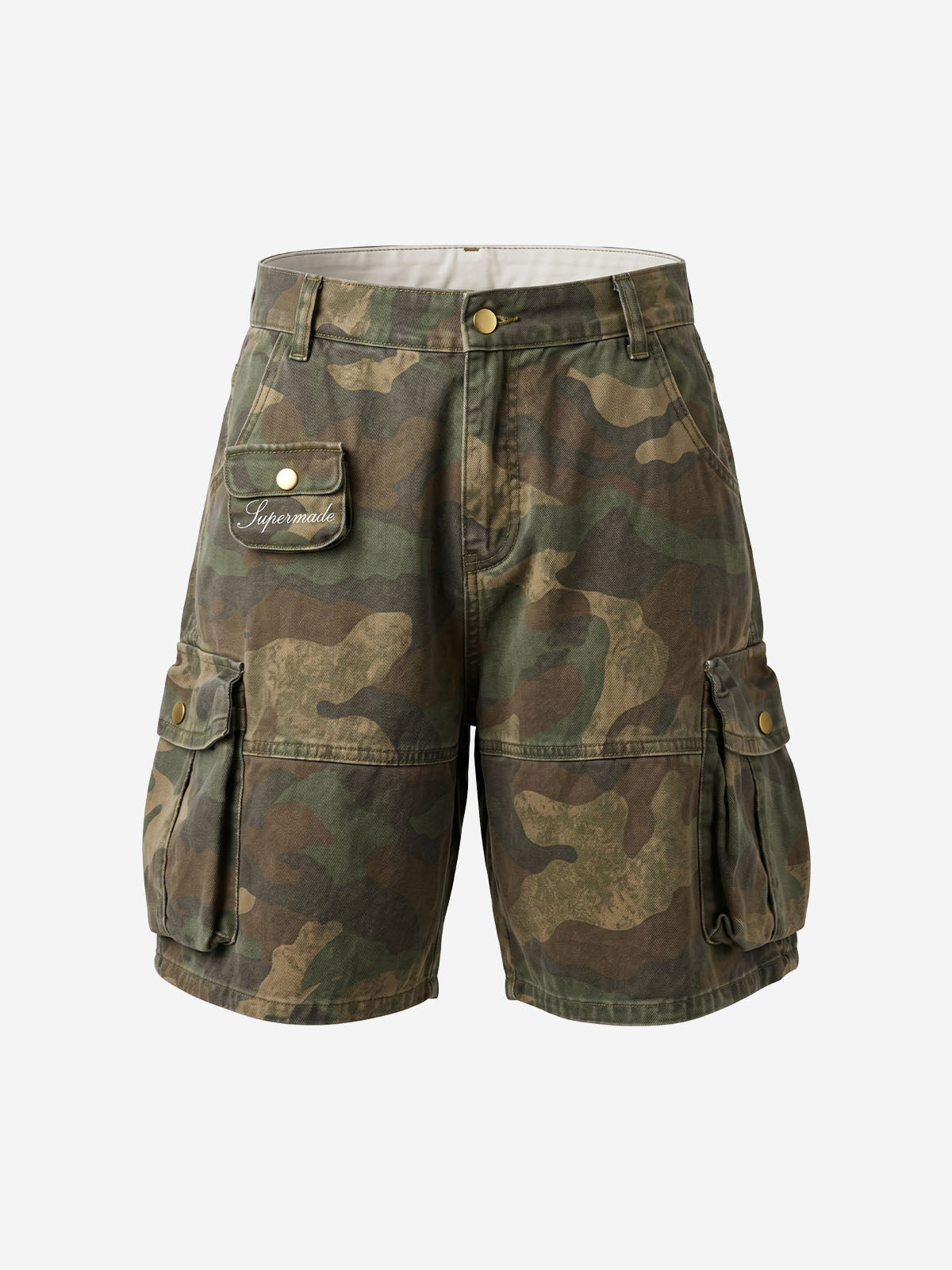 Distressed Camouflage Workwear Wide-leg Shorts