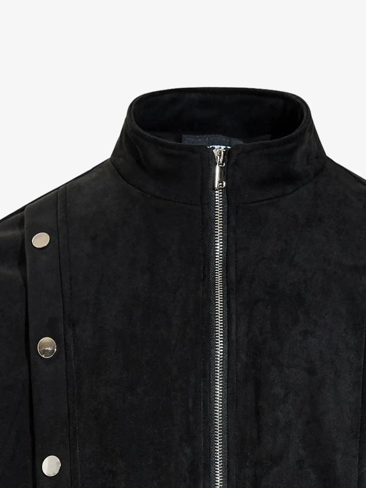 Vintage Stand Collar Metal Button-Structured Bomber Jacket 