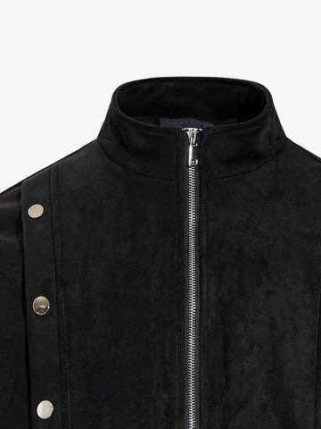 Vintage Stand Collar Metal Button-Structured Bomber Jacket 