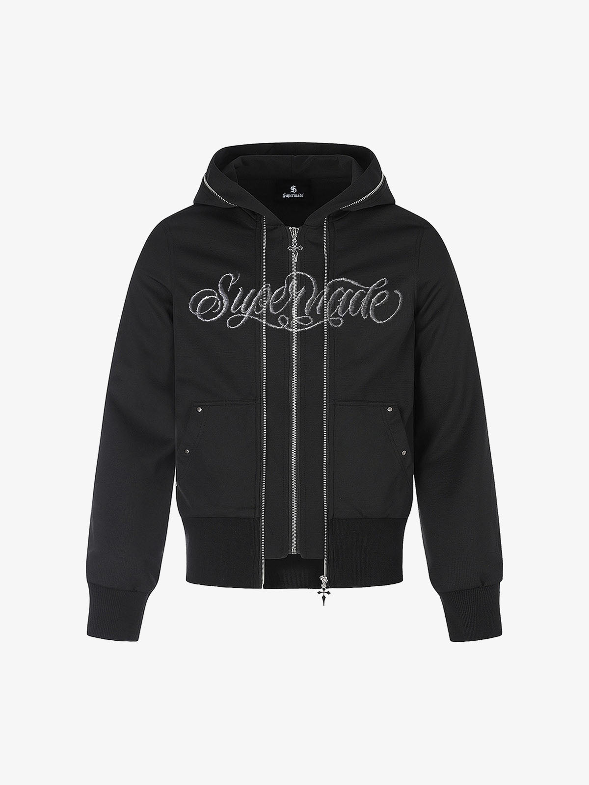 Logo Embroidered Patchwork Hooded Cardigan