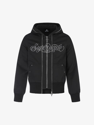 Logo Embroidered Patchwork Hooded Cardigan