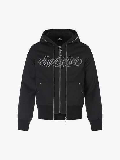 Logo Embroidered Patchwork Hooded Cardigan
