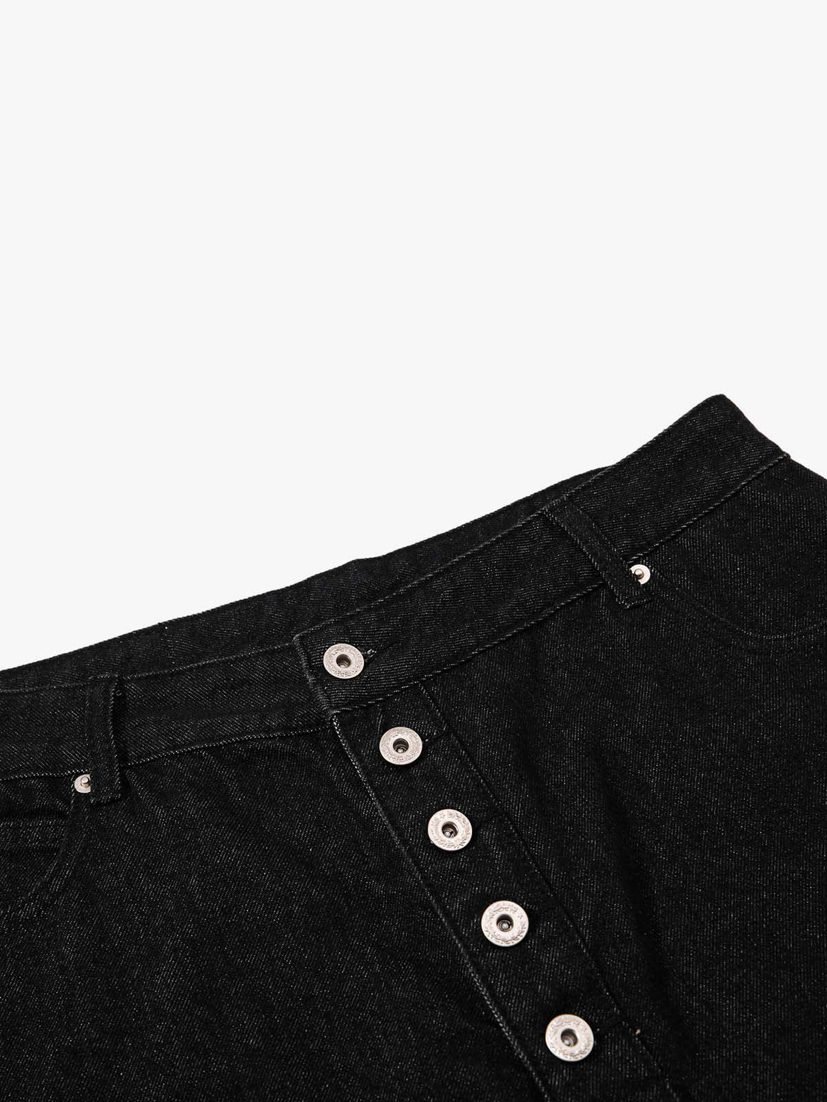 Asymmetric Multi-Button Fly Wide-Leg Denim Jorts 