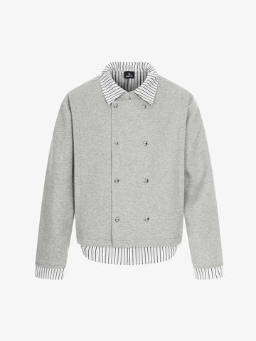 Button Detail Striped Panel Faux Layered Jacket 