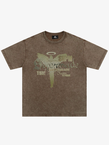 Distressed Washed Gothic Angel Graphic T-Shirt 