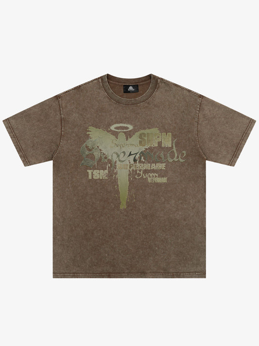 Distressed Washed Gothic Angel Graphic T-Shirt 