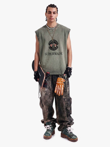 Grommet Side Washed Sleeveless T-Shirt