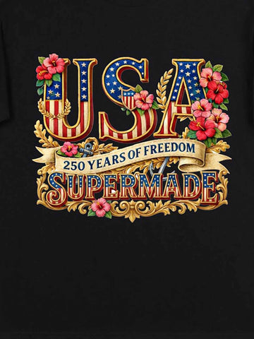 Floral USA Flag Graphic T-Shirt