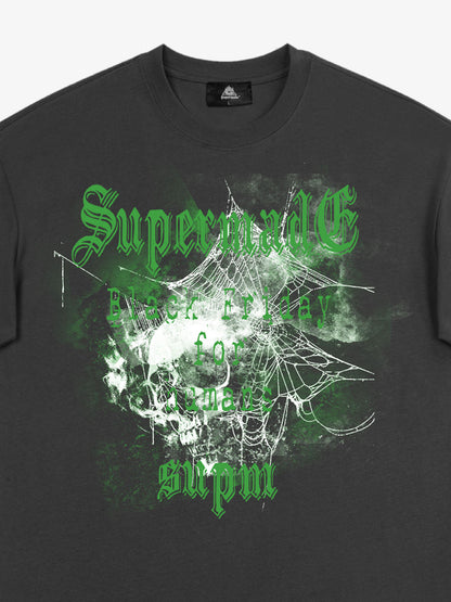 Gothic Skull Spiderweb Graphic T-Shirt 