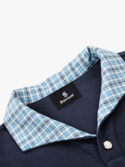 Pique Cotton Polo Shirt with Plaid Contrast Collar & Cuffs – Classic Fit