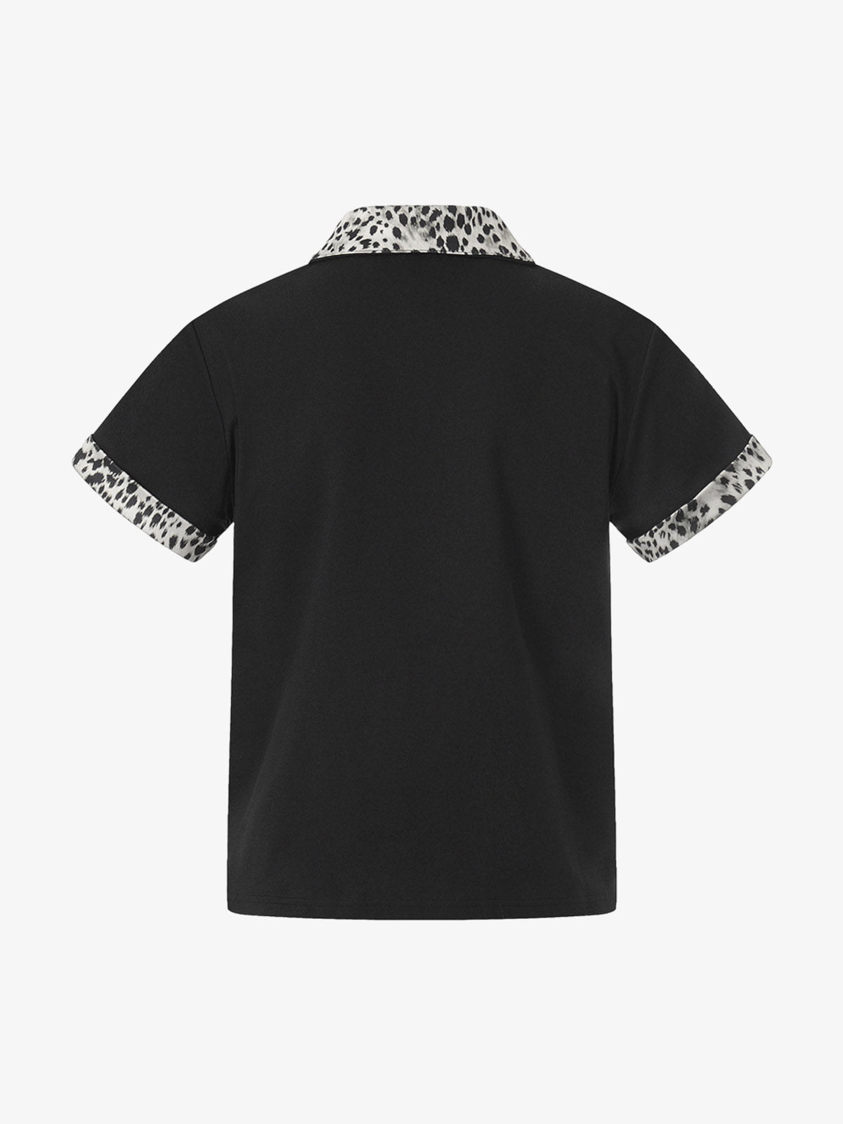 Leopard Trim Half Zip Polo T-Shirt