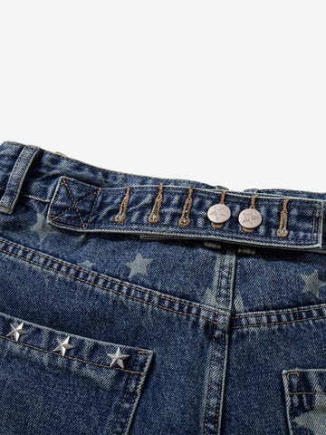 Star Embroidered Denim Shorts with Rivets