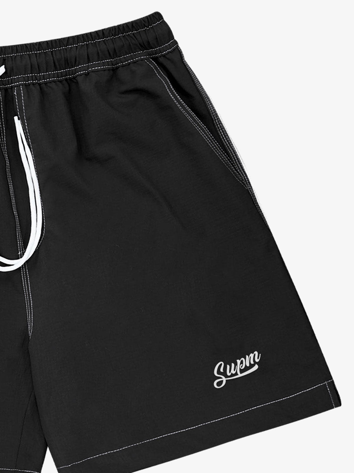 Minimalist Contrast Stitch Drawstring Shorts