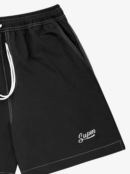 Minimalist Contrast Stitch Drawstring Shorts