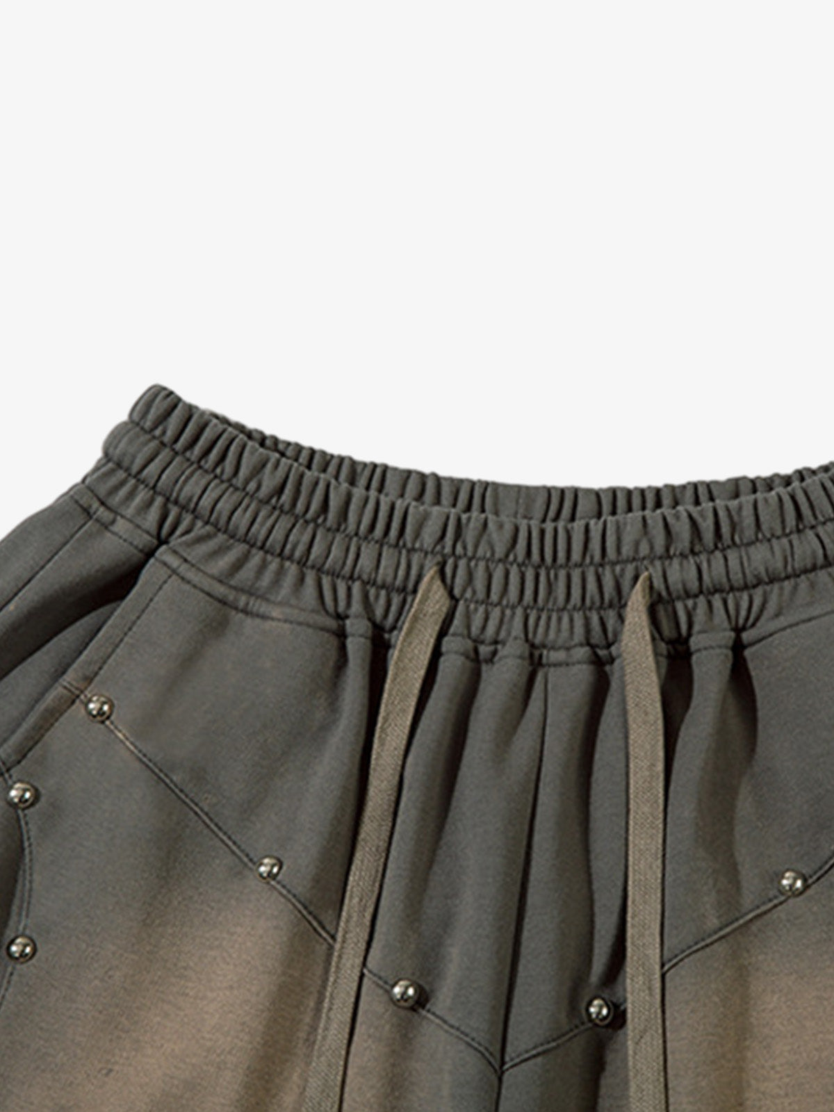 Industrial Grunge Style Acid Wash Studded Shorts