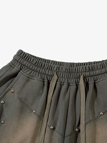 Industrial Grunge Style Acid Wash Studded Shorts