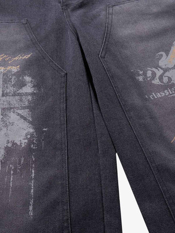 Multi-Button Distressed Print Jorts