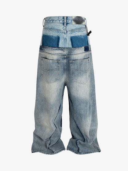 Double-Layer Paneled Baggy Jeans