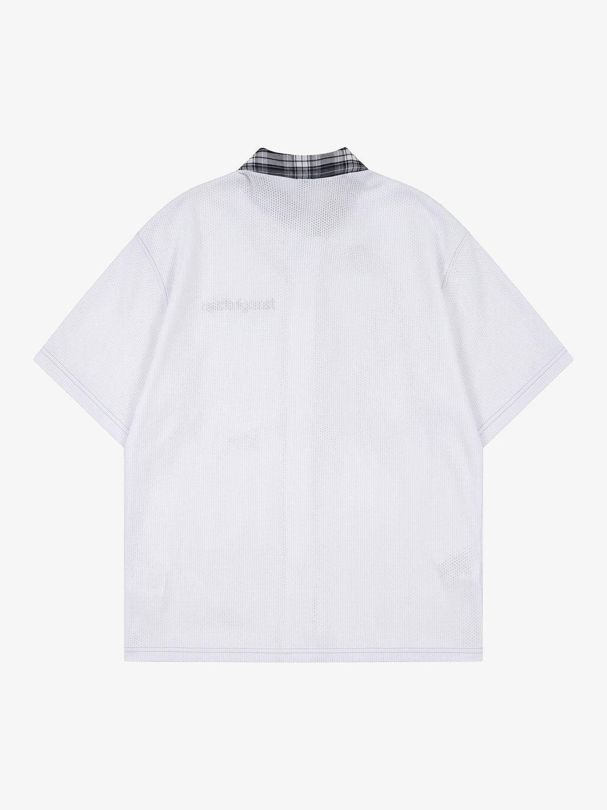Plaid Scarf Sleeve Waffle Shirt with Letter Embroidery
