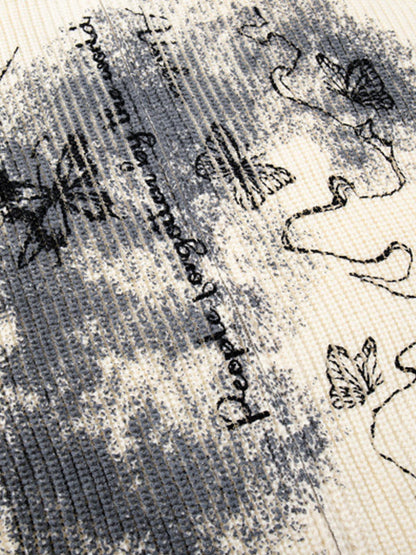 Ink-Splashed Butterfly Jacquard Zip Knit Sweater 
