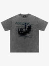 Washed Cross Overlay Text Graphic T-Shirt 
