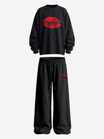 Two-Tone Embroidered Sweatshirt Set