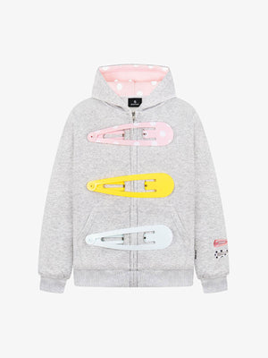 Detachable Hair Clip Decoration Zip Up Hoodie 